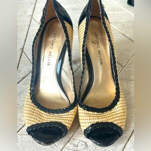 Antonio Melani Heels old money basket weave and patent leather